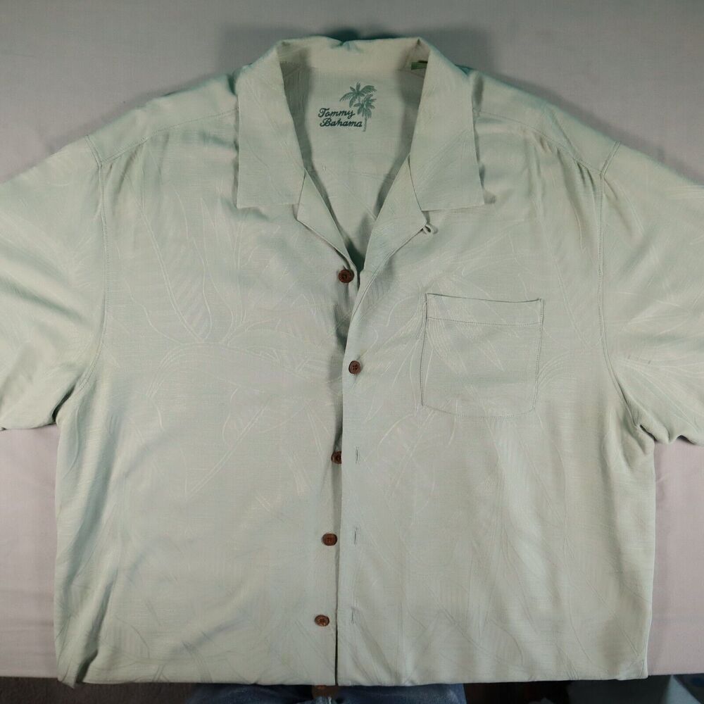 Tommy Bahama Mens Green on Green Short Sleeve Button Up Size XXL 2XL